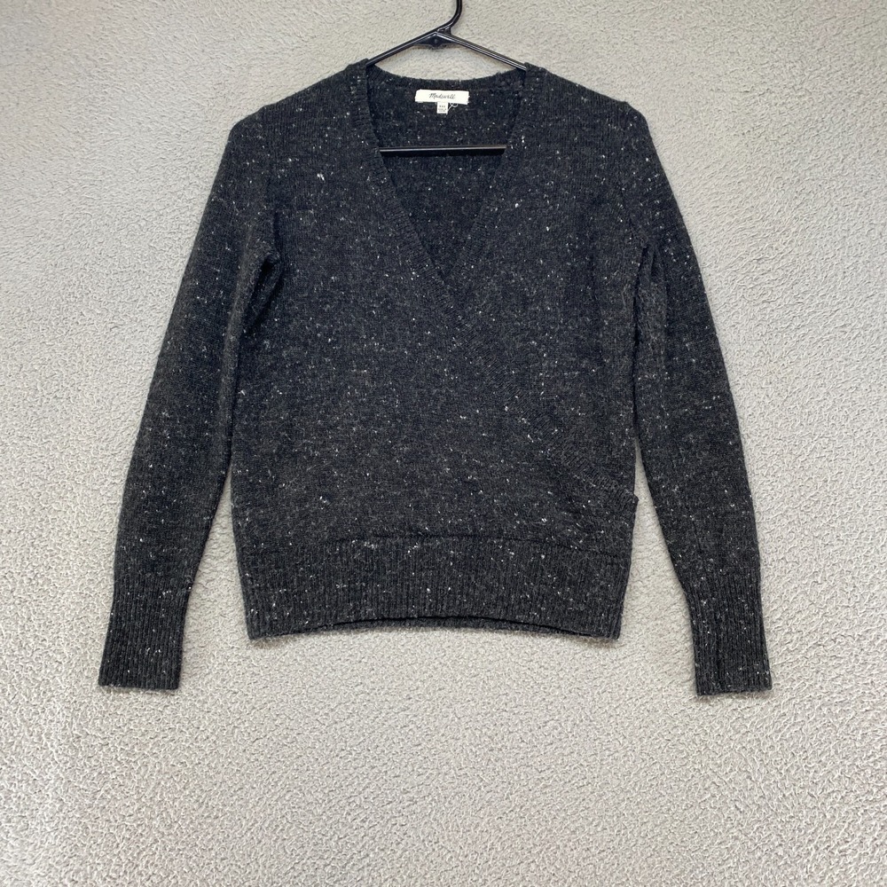 Madewell Sweater Womens XXS Faux Wrap Gray Wool Charcoal Capsule V-Neck
